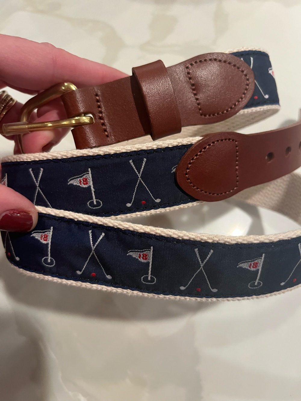 NWOT Navy Golf Embroidered Ribbon Belt